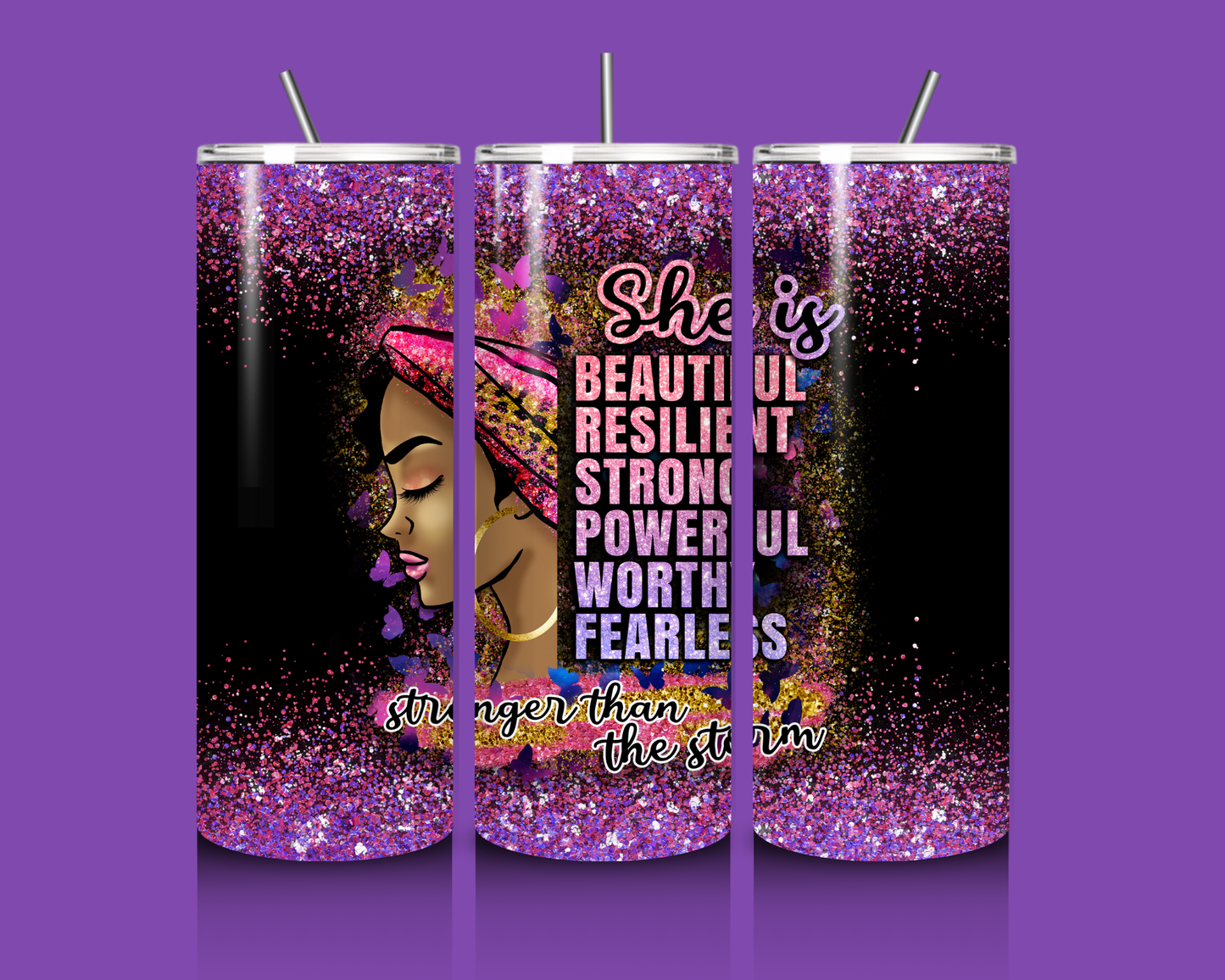 "She Is Stronger Than the Storm” Tumbler – 20oz Stainless Steel